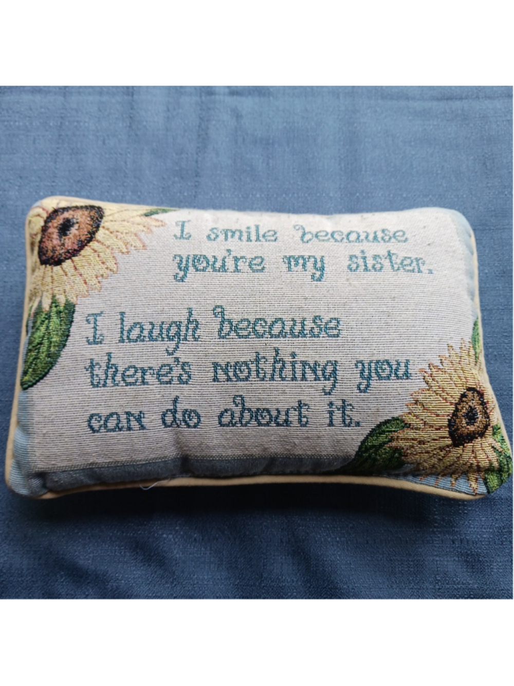 Vintage Embroidered Pillow Sister Quote
